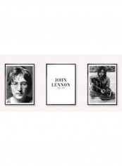 3-Piece John Lennon Themed Framed Poster Set Black/White 3x(50x40)cm
