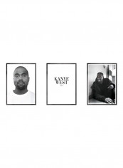 3-Piece Kanye West Themed Framed Poster Set Black/White 3x(50x40)cm
