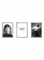 3-Piece Taylor Swift Themed Framed Poster Set Black/White 3x(50x40)cm