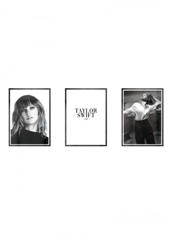 3-Piece Taylor Swift Themed Framed Poster Set Black/White 3x(50x40)cm