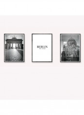 Pack Of 3 Berlin City Icon Printed Posters With Frame Black/White/Grey 3x (50x40)cm