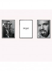 Pack Of 3 Drake Icon Printed Posters With Frame Black/White/Grey 3x (50x40)cm