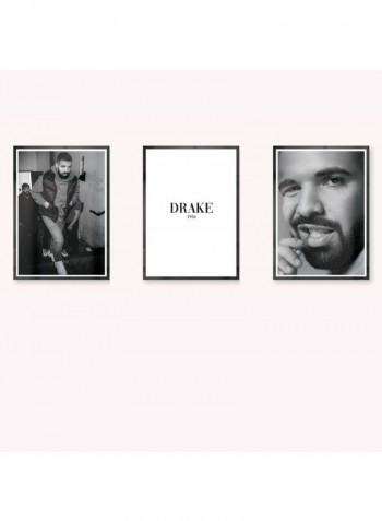 Pack Of 3 Drake Icon Printed Posters With Frame Black/White/Grey 3x (50x40)cm