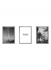 Pack Of 3 Dubai City Icon Printed Posters With Frame Black/White/Grey 3x (50x40)cm