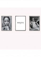 Pack Of 3 Rihanna Icon Printed Posters With Frame Black/White/Grey 3x (50x40)cm