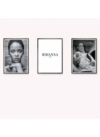 Pack Of 3 Rihanna Icon Printed Posters With Frame Black/White/Grey 3x (50x40)cm