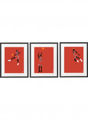 3-Piece Michael Jordan Basketball Themed Poster With Frame Red/Brown/White 50x40cm
