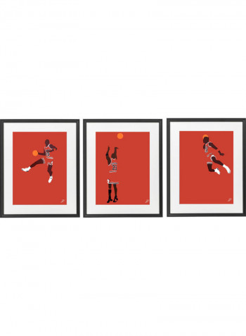 3-Piece Michael Jordan Basketball Themed Poster With Frame Red/Brown/White 50x40cm