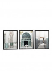 3-Piece Moroccan Door Architecture Poster with Frame Multicolour 50x40cm
