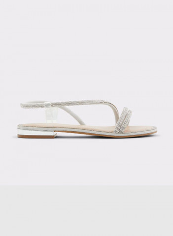 Wicorebeth Open Toe Flat Sandals Silver/Beige