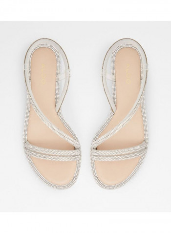 Wicorebeth Open Toe Flat Sandals Silver/Beige