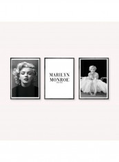 Pack Of 3 Marilyn Monroe Icon Printed Posters With Frame Black/White/Grey 3x (50x40)cm