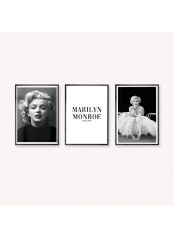 Pack Of 3 Marilyn Monroe Icon Printed Posters With Frame Black/White/Grey 3x (50x40)cm