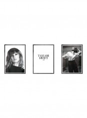Pack Of 3 Taylor Swift Icon Printed Posters With Frame Black/White/Grey 3x (50x40)cm