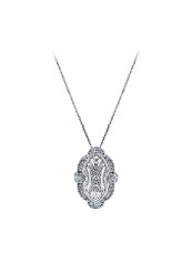 925 Sterling Silver 0.11 Ct Cubic Zirconia Studded Art Deco Pendant Necklace