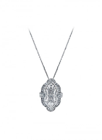 925 Sterling Silver 0.11 Ct Cubic Zirconia Studded Art Deco Pendant Necklace