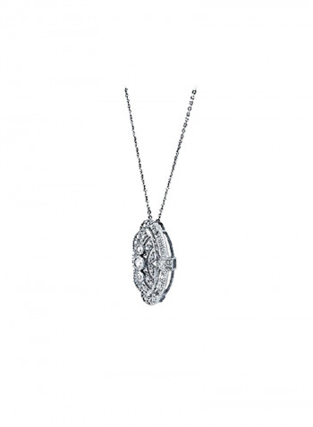 925 Sterling Silver 0.11 Ct Cubic Zirconia Studded Art Deco Pendant Necklace