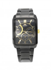 Men's Multi Function Analog Rectangular Shape Stainless Steel Watch Dial Colour Black