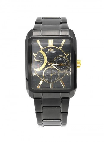 Men's Multi Function Analog Rectangular Shape Stainless Steel Watch Dial Colour Black