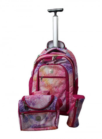 3-Piece Kids School Trolley Backpack Set Fits 20 Inches Pink/Purple/Red