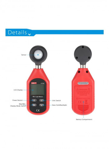 Mini Digital Light Meter Red/Black/White 23.5x11.5x3.5centimeter