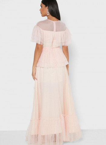 Tulle Ruffled Maxi Dress Pink