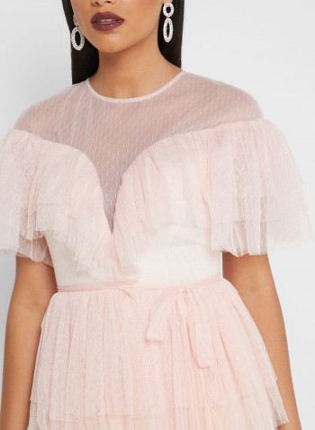 Tulle Ruffled Maxi Dress Pink