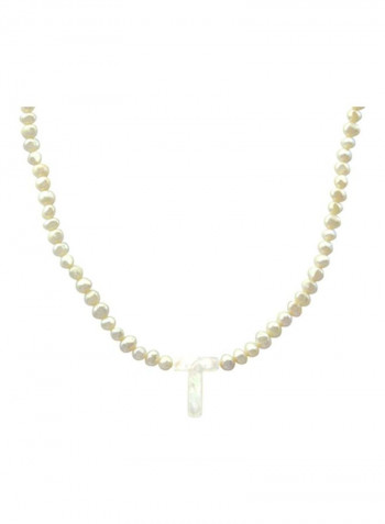 18 Karat Gold Pearls Strand Letter T Necklace