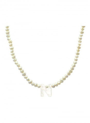 18 Karat Gold With Letter N Strand Pearl Necklace