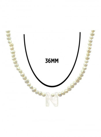 18 Karat Gold With Letter N Strand Pearl Necklace
