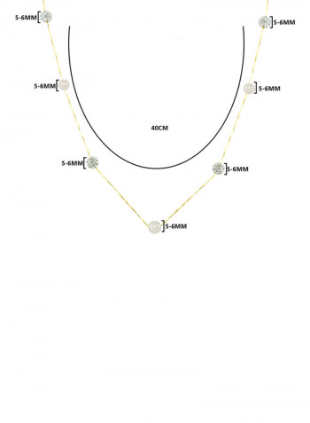 18 Karat Solid Yellow Gold With 5-6 mm Crystal Balls And Pearls Chain Necklace