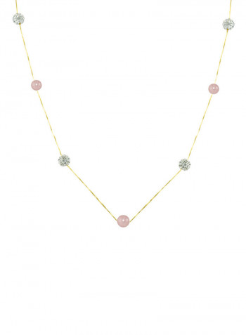 18 Karat Solid Yellow Gold With 5-6 mm Crystal Balls And Pearls Chain Necklace