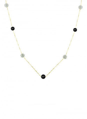 18 Karat Solid Yellow Gold With 5-6 mm Crystal Balls And Pearls Chain Necklace