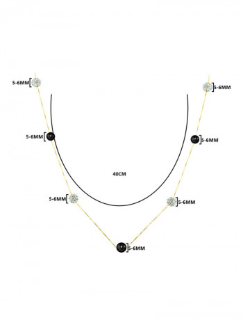 18 Karat Solid Yellow Gold With 5-6 mm Crystal Balls And Pearls Chain Necklace