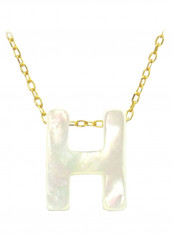 18 Karat Gold H Letter Mother Of Pearl Pendant Necklace