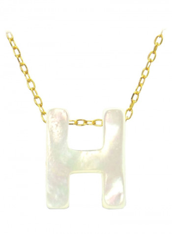18 Karat Gold H Letter Mother Of Pearl Pendant Necklace