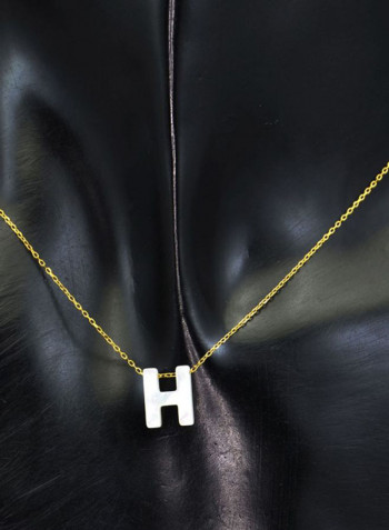 18 Karat Gold H Letter Mother Of Pearl Pendant Necklace