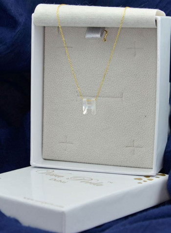 18 Karat Gold H Letter Mother Of Pearl Pendant Necklace