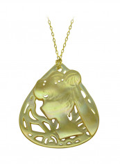 18 Karat Gold Lady Face Drop Shape Mother Of Pearl Pendant Necklace