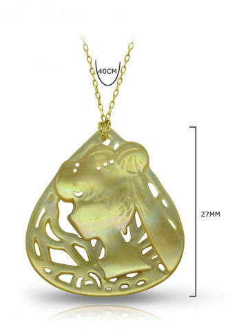 18 Karat Gold Lady Face Drop Shape Mother Of Pearl Pendant Necklace