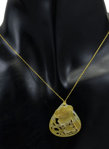 18 Karat Gold Lady Face Drop Shape Mother Of Pearl Pendant Necklace