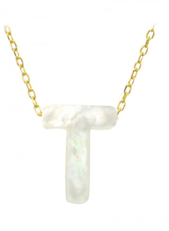 18 Karat Gold T Letter Mother Of Pearl Pendant Necklace