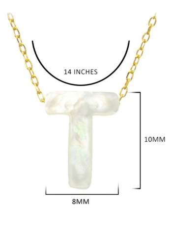18 Karat Gold T Letter Mother Of Pearl Pendant Necklace