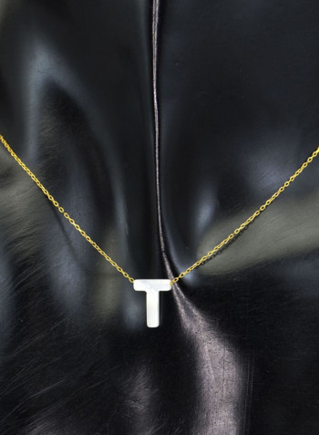 18 Karat Gold T Letter Mother Of Pearl Pendant Necklace