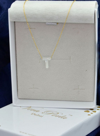 18 Karat Gold T Letter Mother Of Pearl Pendant Necklace