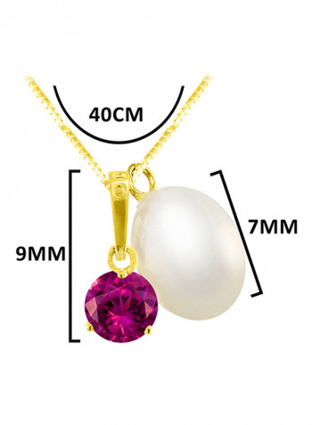 18 Karat Solid Yellow Gold Zircon With 7 mm Pearl Pendant Necklace