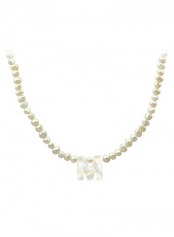 18 Karat Gold White Pearls Strand Letter M Necklace