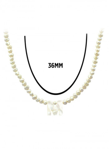 18 Karat Gold White Pearls Strand Letter M Necklace