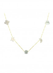18 Karat Gold Mother Of Pearl And Crystal Ball Chain Necklace
