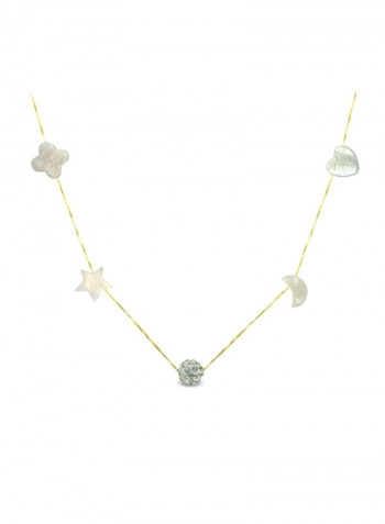 18 Karat Gold Mother Of Pearl And Crystal Ball Chain Necklace